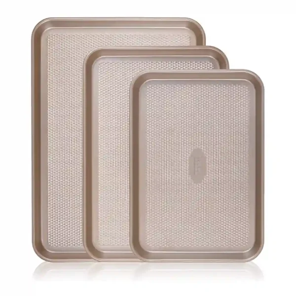 a2449085-c520-424e-8896-fa1051223f2f.jpg Baker's Secret - Baking Sheet Pan Set, 3x Cookie Sheets for Oven, Diamond Texture Premium Air Flow - Champagne Gold