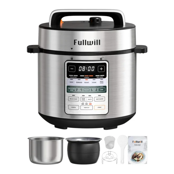 a3f22767-6ffd-49a3-8291-9338fbe34b03.jpg Fullwill YLD60-100R Fullfill 5Qt & 6Qt Dual Pot Electric Pressure Cooker, 12-in-1 Multi-Cooker, Stainless Steel & Ceramic Inner Pots, 1000W – Silver