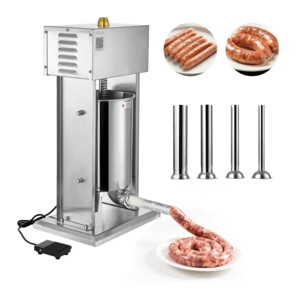 a4c28675-1ca3-495f-be7a-143a1c248121.jpg VEVOR EVS-12L Electric Sausage Stuffer, 25 LBS / 12 L Vertical Meat Stuffer, Stepless Speed Control and Foot Pedal, Stainless Steel – Silver