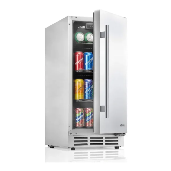 a59f5ad2-50f8-4409-970f-79ed76bc689a.jpg VEVOR - Outdoor Beverage Refrigerator, 15 Inch Undercounter Drink Fridge, 304 Stainless Steel Body, 3.0 Cu. Ft, Hold 94 Cans - Silver