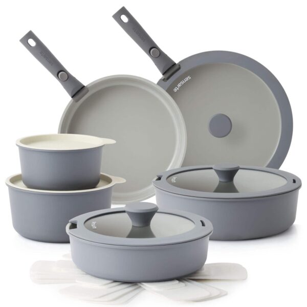 a5bc6cf8-fe83-48b0-9fc5-a5c750e45f34.jpg SENSARTE - 18Pcs Nonstick Pots and Pans Set with Detachable Handle, Induction Compatible, Stackable, Dishwasher/Oven Safe - Gray