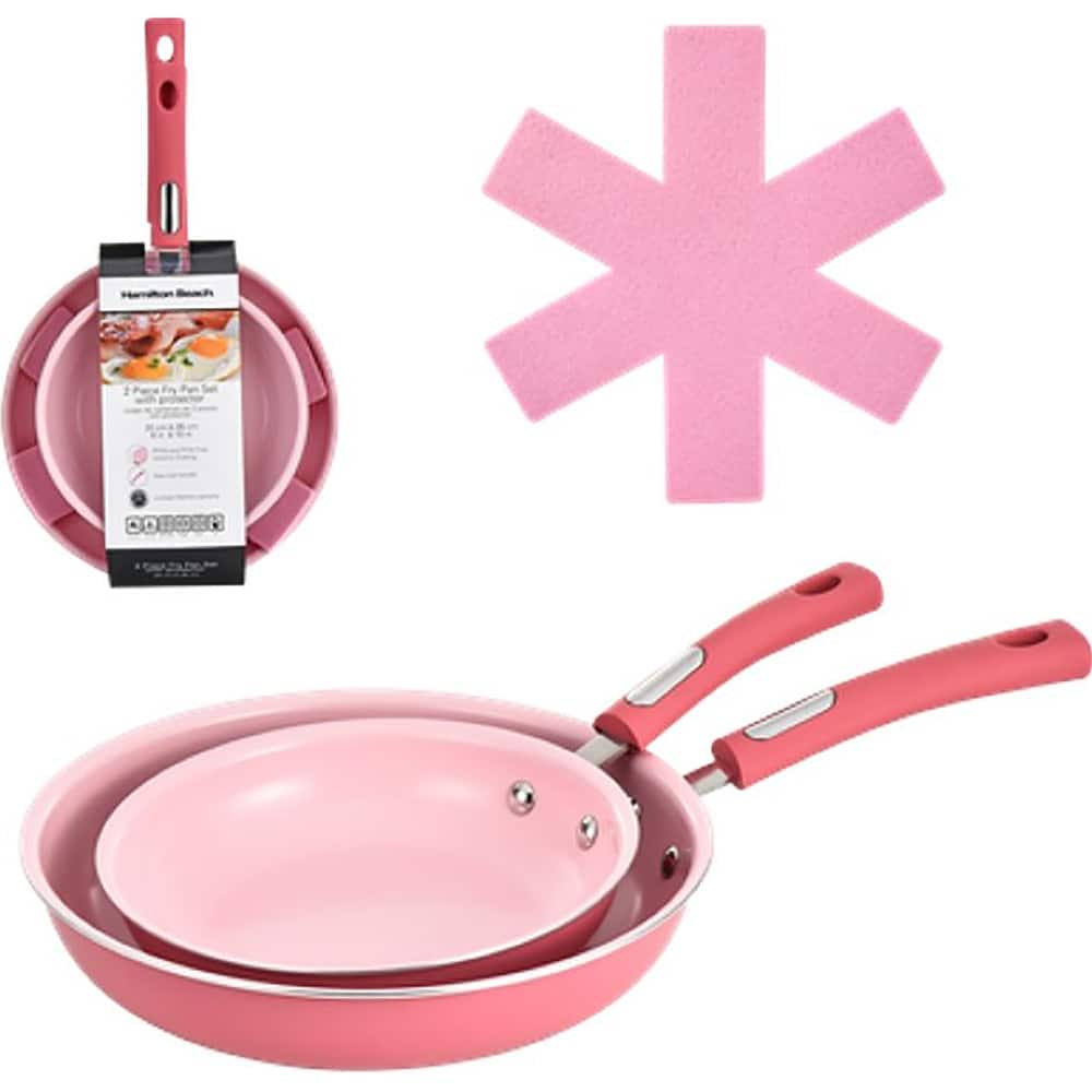 a5c007db-8fd8-4bc5-ae5e-ada10ab72288.jpg Hamilton Beach - Set of 2 Aluminum Fry Pans with Ceramic Coating - Pink