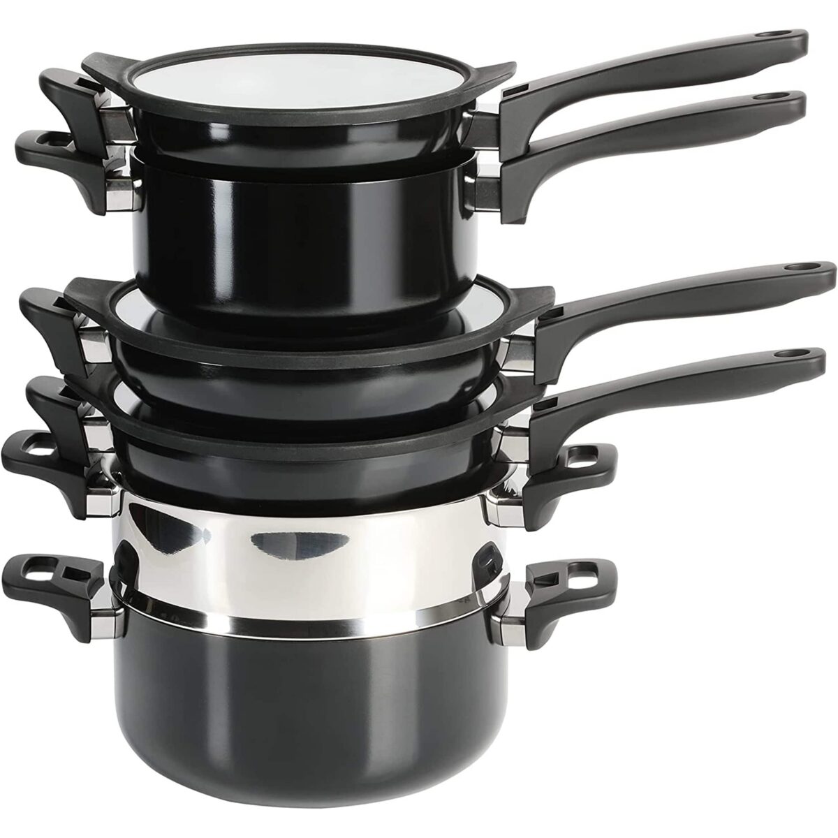 a7c90919-f862-409a-adb3-6f9423dbdd33.jpg Kenmore - Elite Grayson 9 Piece Nonstick Aluminum Stackable Cookware Set - Black