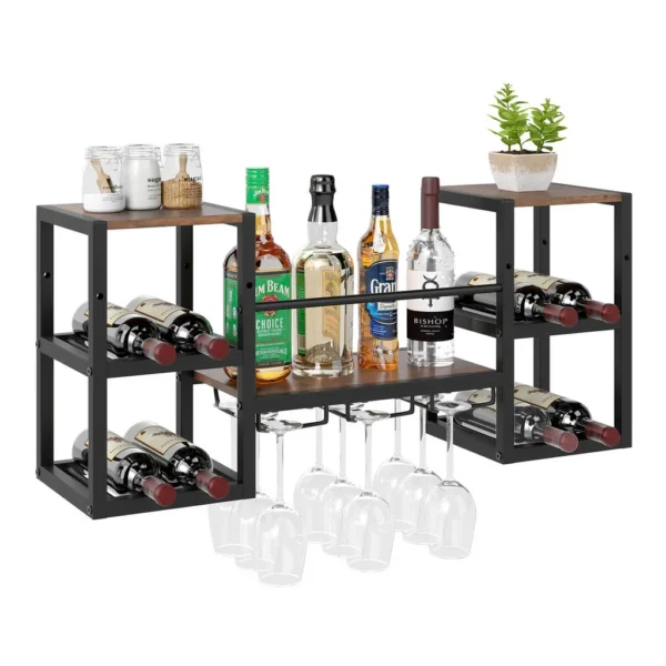 a7e3de9d-88bc-4241-a772-f4604dfc1525.jpg Costway - 3-Tier Wall Mounted Wine Rack with Glass Holder Open Shelf Wine Storage Rack - Brown