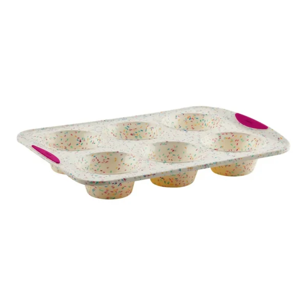 a9af715d-c893-464f-9655-b4279a48b999.jpg Trudeau - Structure Silicone 6 Cavity Jumbo Muffin Pan, Confetti/Fuchsia - White