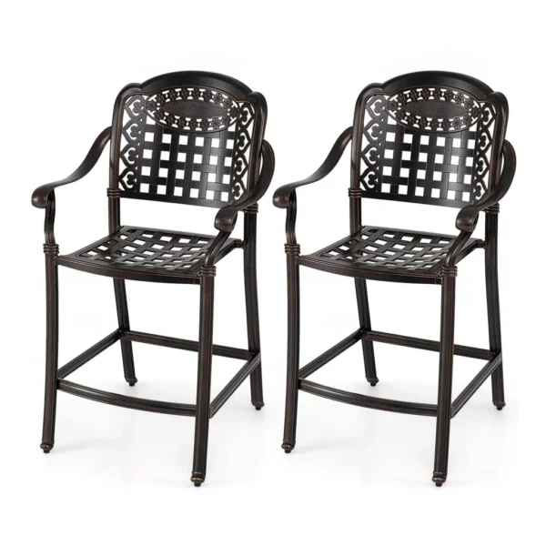 a9b42b32-4a48-40b7-b485-bb7cb7b5706b.jpg Costway - 25.5" Outdoor Bar Stool Set of 2 with Ergonomic Back, Arms & Footrest for Garden - Copper