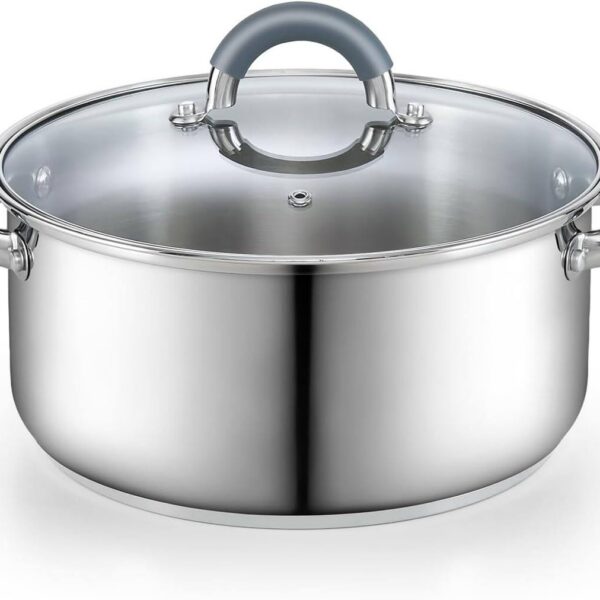 a9e156ea-ba8f-4171-b4bb-fd0010dce170.jpg Cook N Home - Basics 5.5 Qt S/S StockPot for Pasta, Soup with Lid,Silicone Handle,Even Heating, Oven Safe, Canning, Boiling, Simmer - Stainless Steel