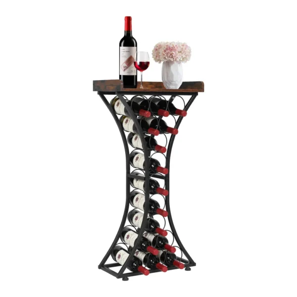 aa86904a-2643-435e-a7e4-057f0d56d578.jpg VEVOR - 15 Bottle Wine Rack,Iron Freestanding Floor Wine Holder, Mini Bar Stand Liquor Cabinet with Wood Tabletop, For Home Bar - Black