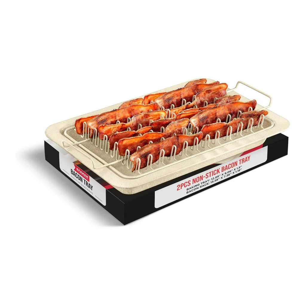 aae74b3a-2756-4d46-96e9-27aee3d2dd89.jpg Bakken- Swiss - 2-Piece Bacon Tray Set – Nonstick Pan with Carbon Steel Rack – Durable & Easy to Clean - White Marble