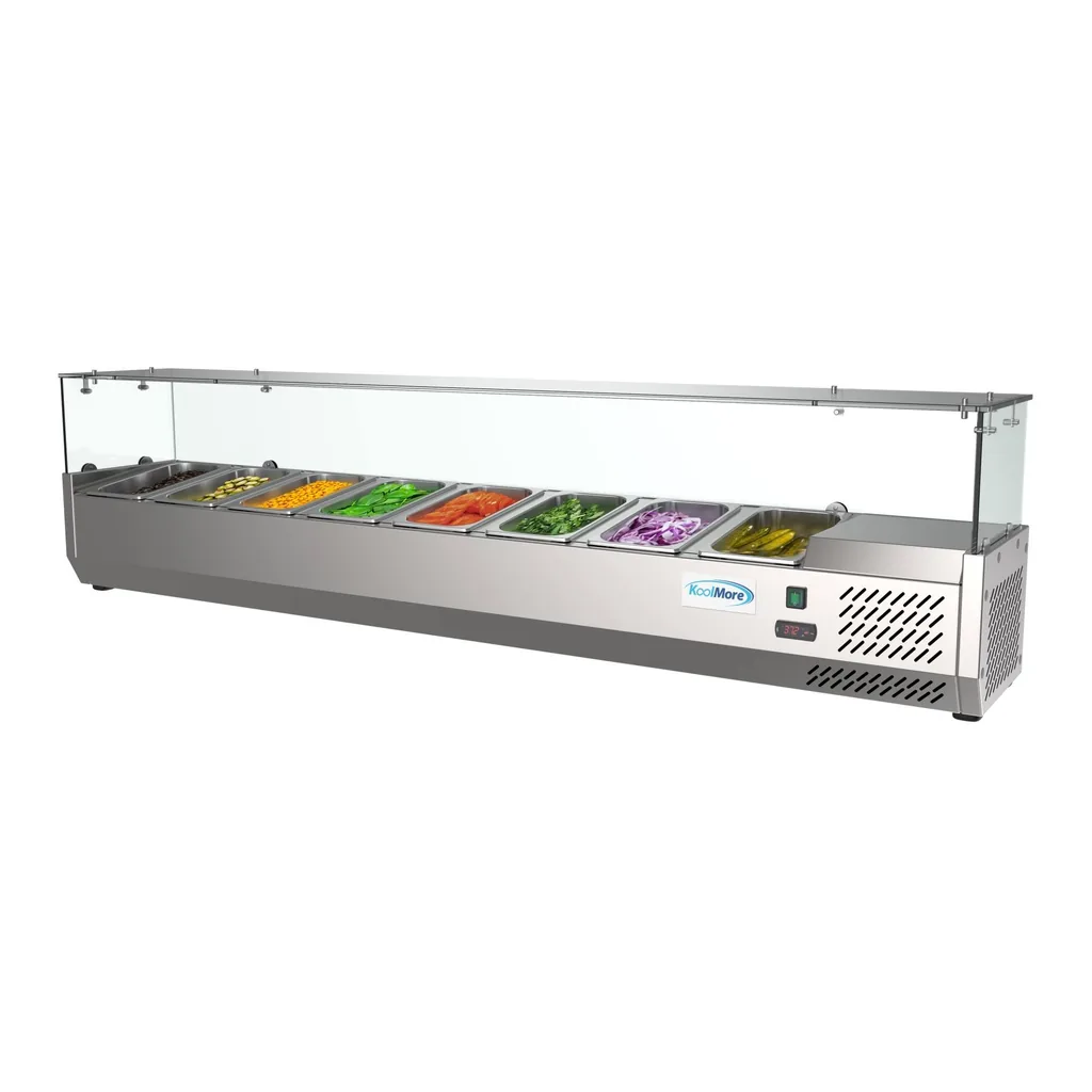 ac30b5c3-3997-4b2d-b798-d9756534d0f5.jpg Koolmore - 71 in. Eight Pan Refrigerated Countertop Condiment Prep Station - SCDC-8P-SG - Stainless Steel