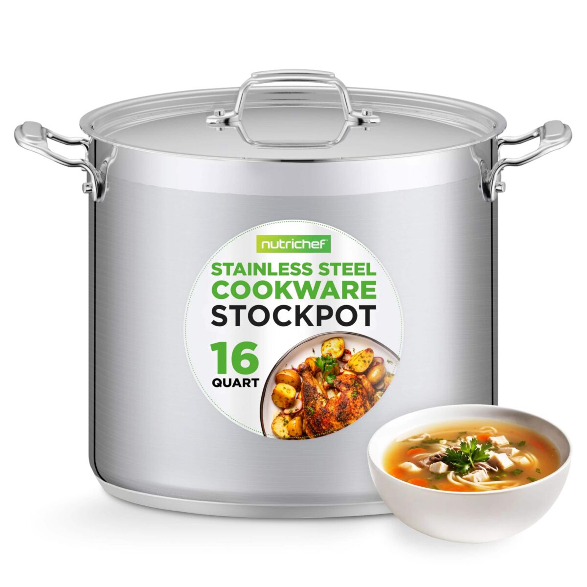 ac7c6e3e-bed7-4329-8f85-d14a082a0fef.jpg NutriChef - 16-Quart Stainless Steel Stockpot - 18/8 Food Grade Heavy Duty Large Stock Pot for Stew, Simmering - Silver