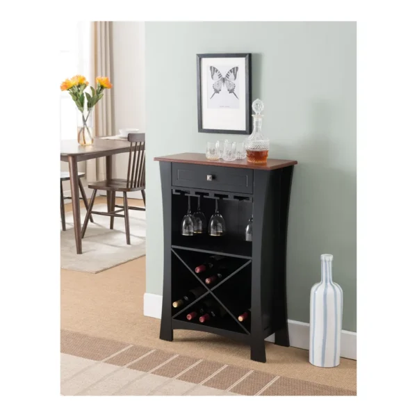 aca7aceb-a914-4011-8e7b-0684e096fdf5.jpg Kings Brand Furniture - Kings Brand Hiland Bar Cabinet Wine Storage With Glass Holders & Drawer - Black