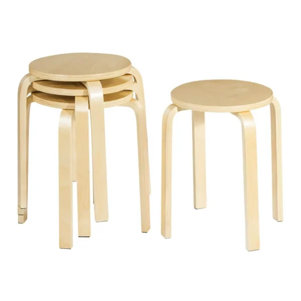 acb38ca0-a3a3-4f13-959b-5191a9a5c3a9.jpg Costway - Set of 4 18" Stacking Stool Round Dining Chair Backless Wood Home Decor - Amber