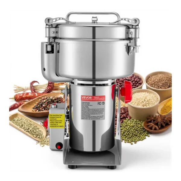 ae580176-745d-4706-af61-f560dc35aca5.jpg VEVOR - 2500g Electric Grain Mill Grinder, 3400W 32000RPM High Speed Spice Corn Dry Grinding Machine, Stainless Steel Pulverizer - Silver