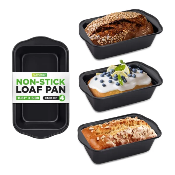 affb8b73-a10a-47d2-bae6-eaf102314f68.jpg NutriChef - Loaf Pans Set of 4, Non-Stick, Premium Carbon Steel for Even Heat Distribution, Oven Safe (NCLP4BK) - Black