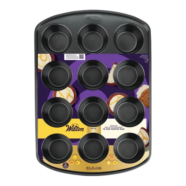 b0053144-b6ff-4ac4-a7fb-ff22d7658720.jpg Wilton - Gold 15 in. W X 11 in. L Muffin Pan Black 1 pc