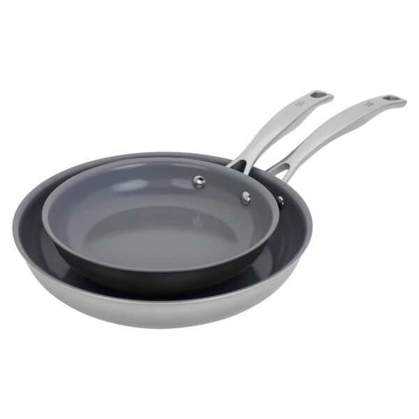 b0794912-dbd0-4176-b8f1-70dd5883a465.jpg Henckels - Clad H3 2-pc Ceramic Nonstick 8-in and 10-in Fry Pan Set - Stainless Steel