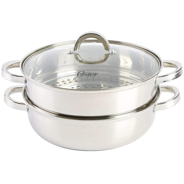 b0c7f2e6-b2c1-443b-af73-54be14f3a95f.jpg Oster - Sangerfield 3 Piece 11 Inch Stainless Steel Everyday Pan with Steamer and Lid - Silver