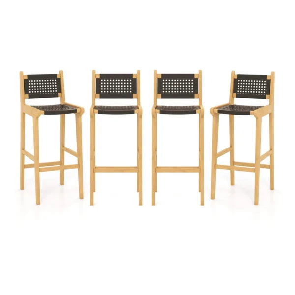 b1d8d84d-748a-499a-9212-20a0f362b770.jpg Costway - 4 PCS 30" Teak Wood Bar Chair with Backrest & Footrest Bar Height Chair for Deck - Black + Natural