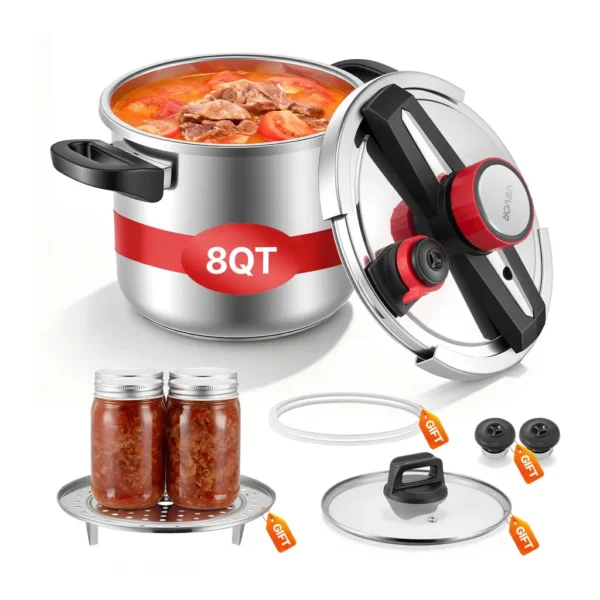 b1de7c12-5ea4-423b-8774-243e9ad7efc0.jpg VEVOR 22cm/7L Pressure Cooker, 8Qt Pressure Cooker Stainless Steel, Pressures Canner with Steaming Rack, Tempered Glass Lid – Silver