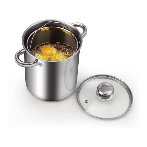 b245d0f3-92f4-4714-af44-e182a22529ce.jpg Cook N Home - Basics 4Qt S/S Deep Fryer Pot with Oil Drip Drainer Rack,Glass Lid,suitable for Japanese Tempura,French Fries, Chicken - Stainless Steel