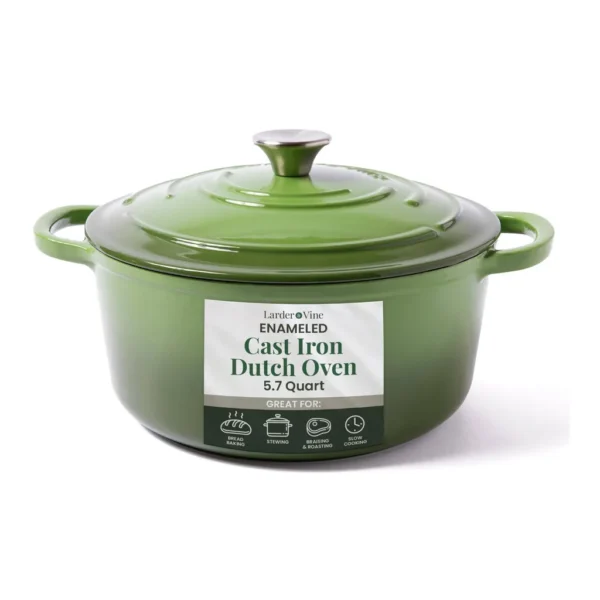 b2a4e7c9-c987-4806-9edf-f3b91c09b4d7.jpg Larder & Vine - 5.7 qt Enameled Cast Iron Dutch Oven with Lid - Okra