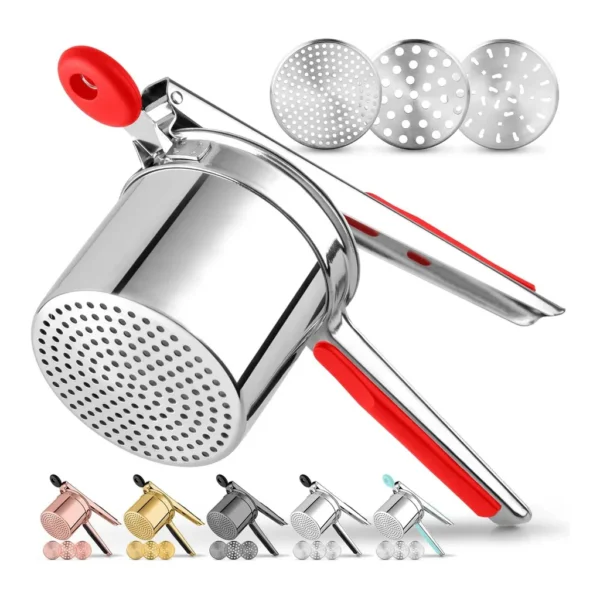 b3ba26c3-772d-4e7c-9b95-df58216285a0.jpg Zulay Kitchen - Premium Large 15oz Potato Ricer, Heavy Duty Professional Stainless Steel Potato Masher and Ricer, 3 Disc - Red