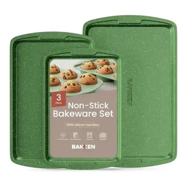 b40aa938-75b5-4902-84f2-6928e5760134.jpg Bakken- Swiss - BAKKEN 3-Piece Baking Pan Set – Marble Nonstick, Carbon Steel, Oven Safe, PTFE-Free - Green