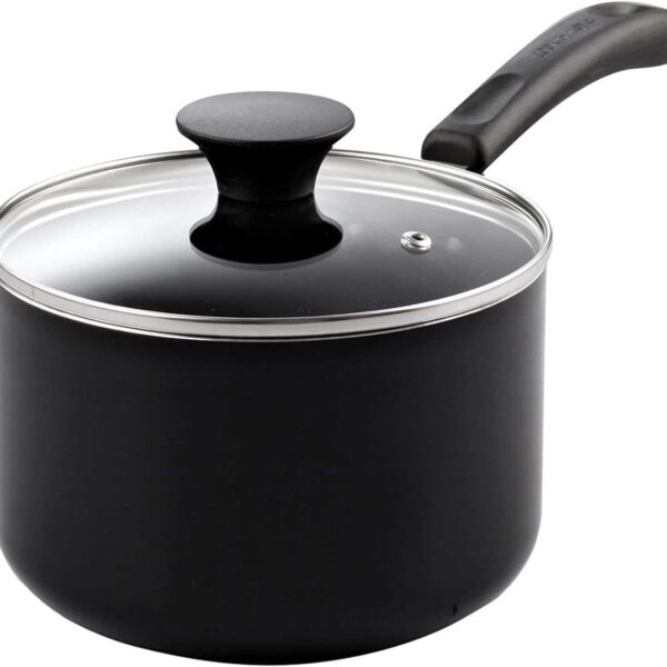 b415c766-ed97-4f8d-aac5-9cefdef58e30.jpg Cook N Home - Basic 3QT Nonstick Aluminum Saucepan with Glass Lid,Multi-Purpose milk Chocolate cooking with Stay-Cool Handle - Black