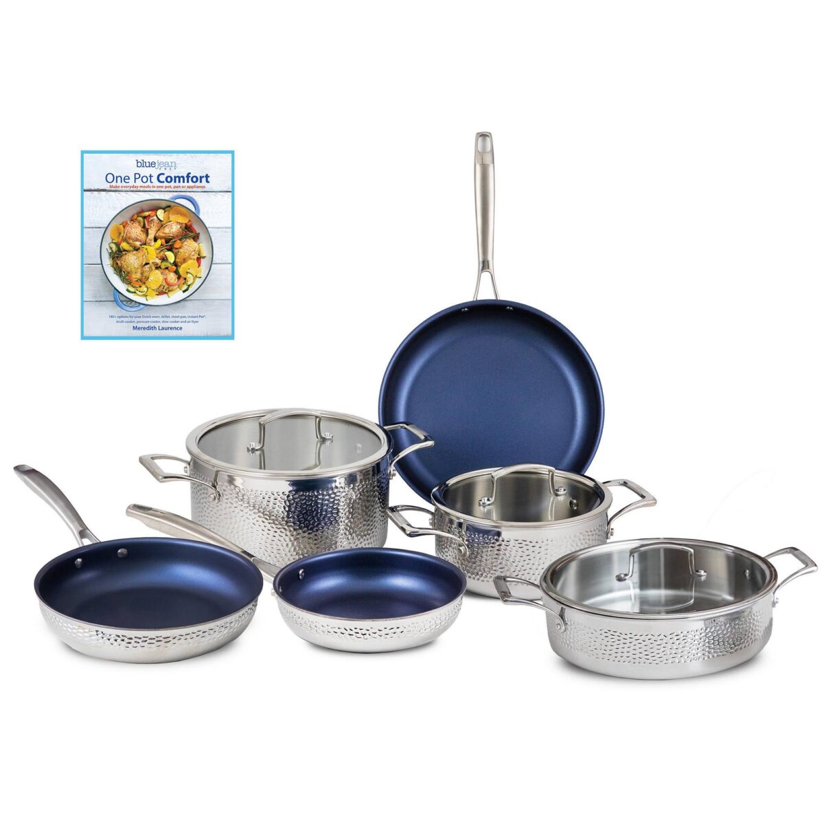 b71ec6e7-6714-4894-aa3f-96669f796ec3.jpg Blue Jean Chef - 9-Piece Stainless Steel Cookware Set, Hammered Finish - Silver