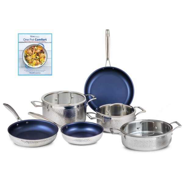 b71ec6e7-6714-4894-aa3f-96669f796ec3.jpg Blue Jean Chef - 9-Piece Stainless Steel Cookware Set, Hammered Finish - Silver