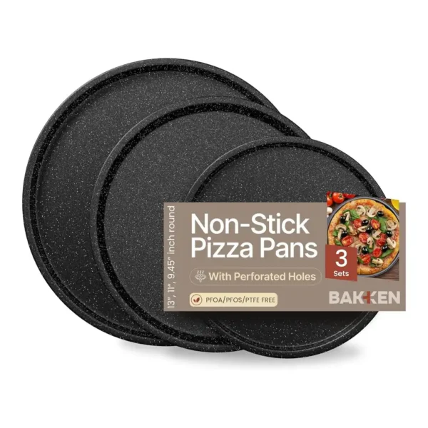 b78b9d2a-b223-4241-bcbf-eaa2e884fc20.jpg Bakken- Swiss - Non-Stick Pizza Pan Set of 3 – Carbon Steel, Oven Safe, Durable, Dishwasher Safe, Toxin-Free - Gray Marble