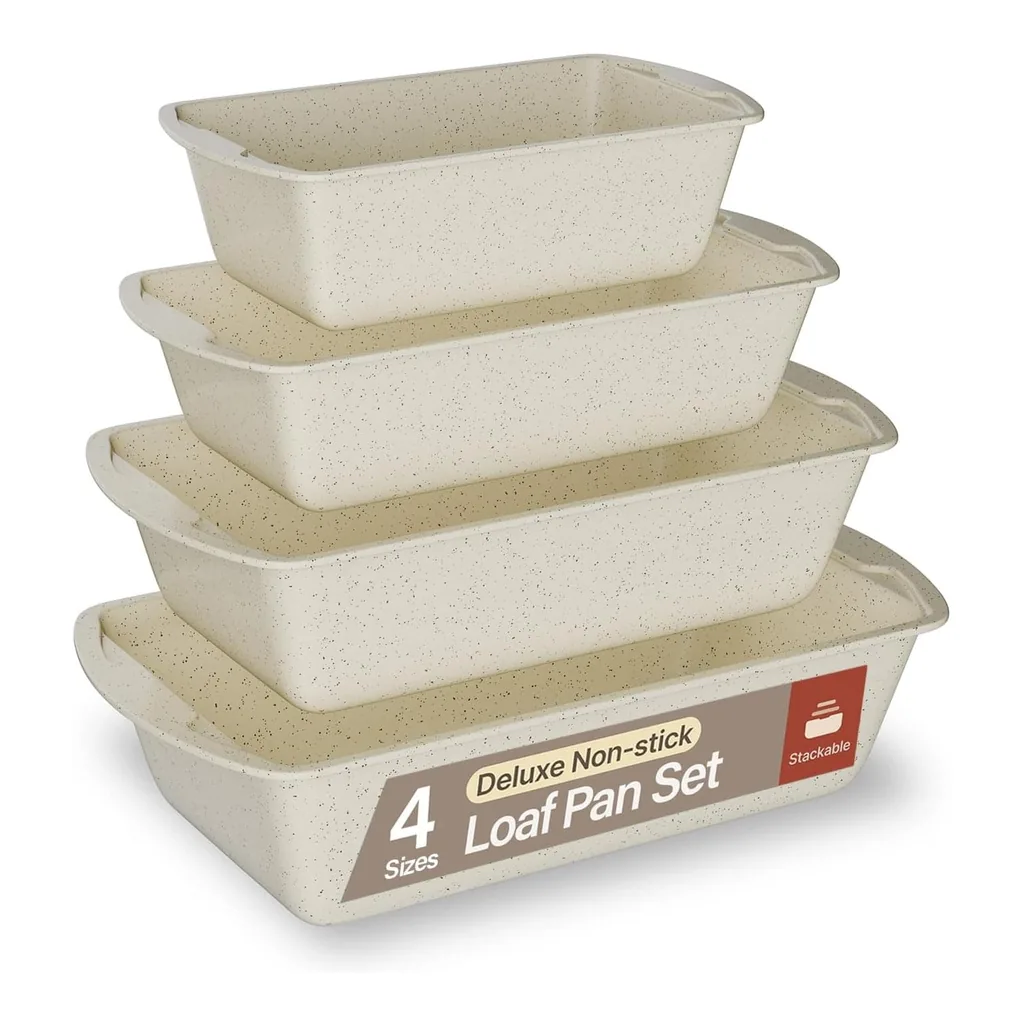 b8b33413-e1df-4245-9625-1b6f1f778f83.jpg Bakken- Swiss - Set of 4 Nonstick Loaf Pans (7"–11"), Oven Safe 450°F, Stackable, PTFE-Free, Dishwasher Safe - White Marble