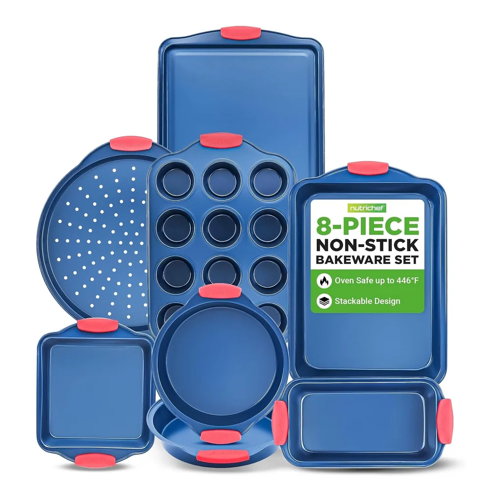 ba5105d3-43fa-4d7c-bb52-b4d1c9653699.jpg NutriChef - Deluxe Nonstick Carbon Steel Bakeware Set - 8-Piece Set with Silicone Handles
