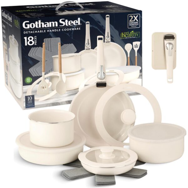 ba6f60b4-1bb8-46d4-a00a-b37737e84b3b.jpg Gotham Steel - Nonstick Pots and Pans 18 Piece Ceramic Induction Cookware Kitchen Set Detachable Handles Frying Skillet - Cream