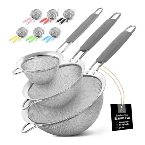 bb4c89de-34fa-4eb0-ad8b-f582443db88c.jpg Zulay Kitchen - Premium Stainless Steel Fine Mesh Strainer Set (Set of 3) with Non-Slip Handles - Gray