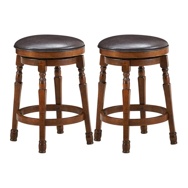 bb5ede9b-27af-4184-83f4-8f55a3ed0a01.jpg Costway - Set of 2 24" Swivel Bar Stool Leather Padded Dining Kitchen Pub Chair Backless - Walnut