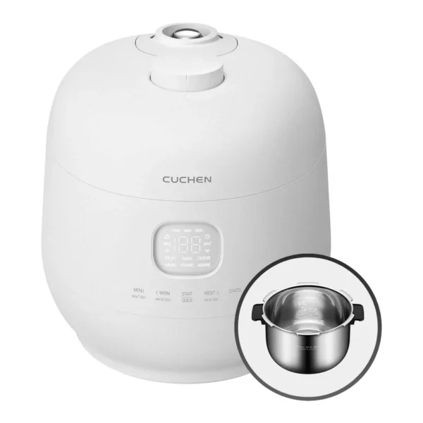 bbbcfa97-350a-4621-afe8-66fd31de47c1.jpg cuchen CRH-TWS0610PWUS Full Stainless Inner Pot, Induction Heating Dual Pressure Rice Cooker 6 Person, 6-cup (uncooked) Made in Korea – White