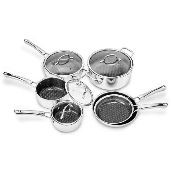 bfbbd1a5-19e6-439e-bced-4ead7cbd325d.jpg Winado - 10-Piece Stainless Steel Non-Stick Cookware Set with Frying Pan, Saute Pan, Saucepan, Stockpot, Lids for Kitchen Cooking - Silver