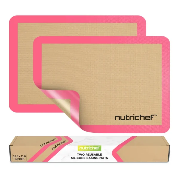 c0757ca3-0a45-48ca-ad8d-6cc63b1269c0.jpg NutriChef - Silicone Baking Mats – 2 Non-Stick, Reusable for Half Pans, Safe for Ovens & Freezers, Pink Color (NUBAFUPAPI24)