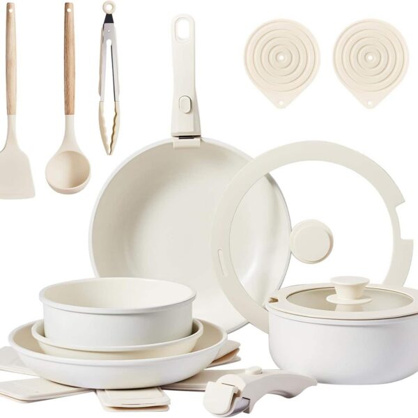 c07985a7-e54c-4393-a1c6-9102d7934bd8.jpg Winado - 19 Pcs Nonstick Pots and Pans Set, Cast Aluminum Cookware with Detachable Handle & Saucepan & Frying Pan for Apartments - White