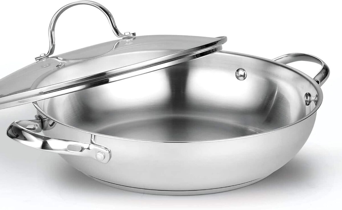 c1b9af2c-6b5b-4572-b30a-b5797f24fcb1.jpg Cooks Standard - Classic 12'' S/S Wok Stir FryPan W/Glass Lid, 30cm Chef's Pan W/2 Side Handles, Induction,Dishwasher & Oven Safe - Stainless Steel