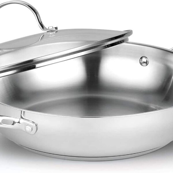 c1b9af2c-6b5b-4572-b30a-b5797f24fcb1.jpg Cooks Standard - Classic 12'' S/S Wok Stir FryPan W/Glass Lid, 30cm Chef's Pan W/2 Side Handles, Induction,Dishwasher & Oven Safe - Stainless Steel