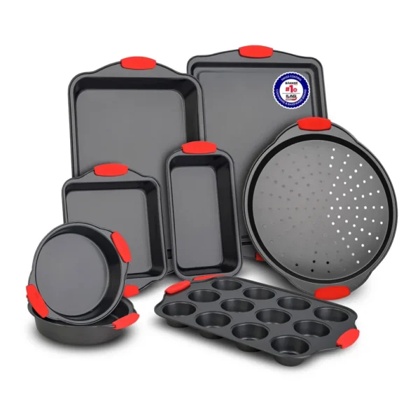 c343d501-5f1f-4159-8bbd-b779adf8dee5.jpg Bakken- Swiss - Baking Set – 8 Piece Kitchen Oven Bakeware Set – Deluxe Non-Stick Coating Inside and Outside – Carbon Steel – Red - Black