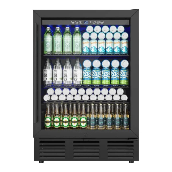 c46dcff0-7e05-4580-9079-1d0cc8ed2cd8.jpg Euhomy - 5 Cu.Ft Beverage Refrigerator,180 Can Capacity Glass Door Cooler, Adjustable Shelves, Digital Control & Reversible Door - Black