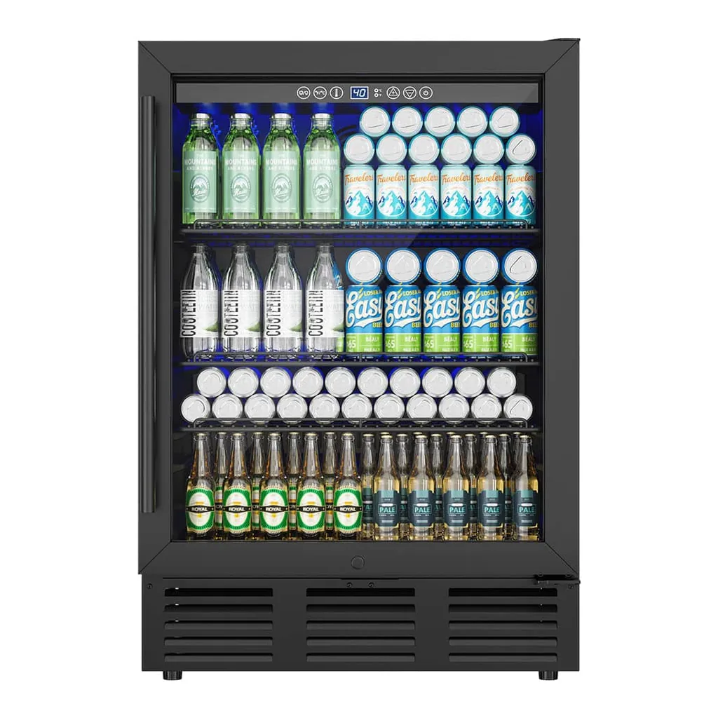 c46dcff0-7e05-4580-9079-1d0cc8ed2cd8.jpg Euhomy - 5 Cu.Ft Beverage Refrigerator,180 Can Capacity Glass Door Cooler, Adjustable Shelves, Digital Control & Reversible Door - Black
