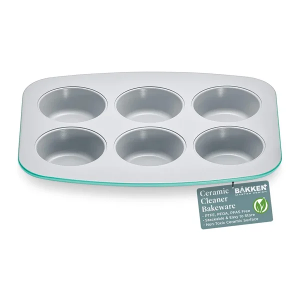 c50f51e1-8a6b-465b-ad08-f9c5a11446ae.jpg Bakken- Swiss - 6-Cup Muffin Pan Set – Non-Toxic Ceramic, Free of PFAS, PFOA, lead, and cadmium, Stylish Colors - Teal