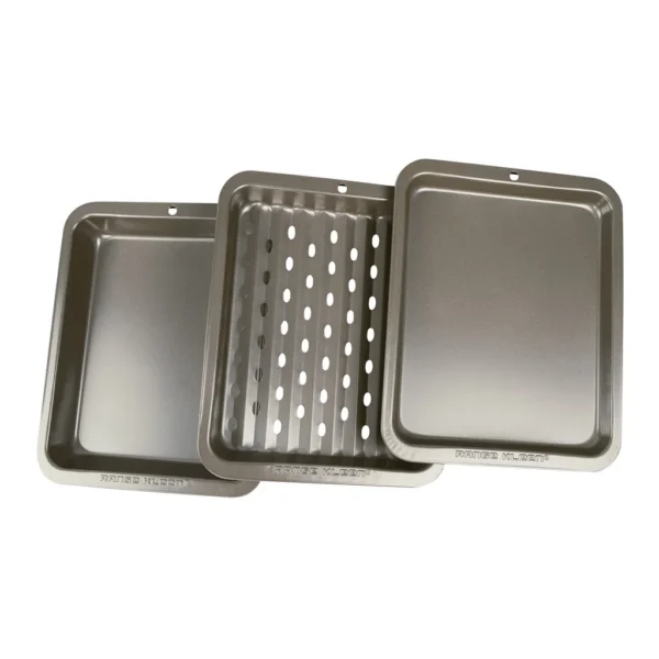 c5af641f-c532-4d28-bf83-62b05bb44a04.jpg Range Kleen - BW5 3 Piece Nonstick Toaster Oven Bakeware Set: 8 x 10-Inch Cookie Sheet, Crisper Pan, and Roasting Pan - Alluring grey color
