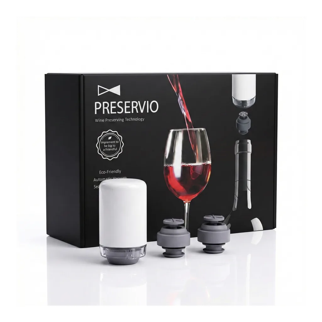 c5b08393-c327-405e-8d87-17576173cd08.jpg Preservio - Wine Fresh for 5x Longer – Precision Pressure + 2 Silicone Stoppers - White and Grey