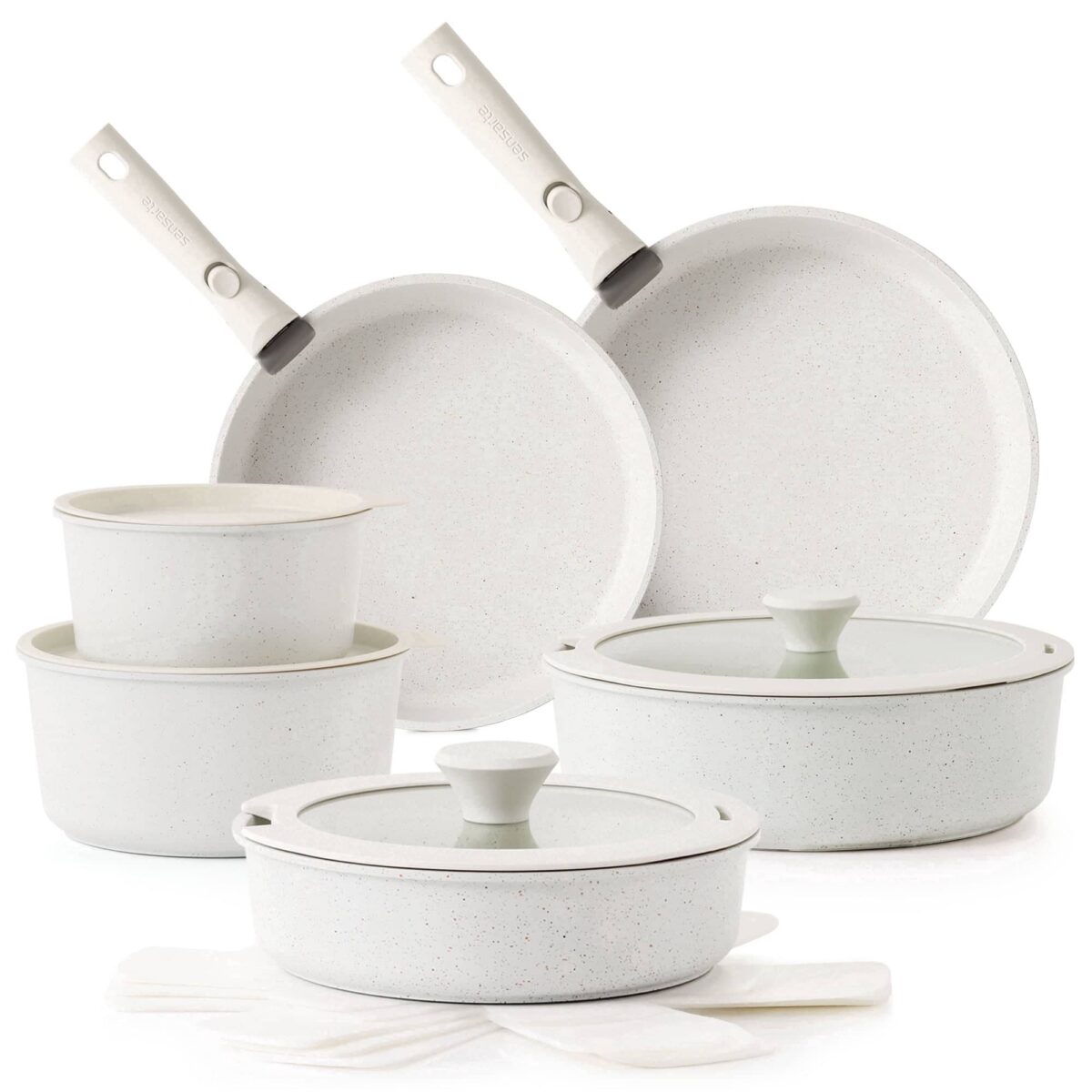 c6424b47-ec80-4e55-abf2-2ceb53ead8e1.jpg SENSARTE - 17-Piece Nonstick Cookware Set with Detachable Handle,Induction Compatible, Dishwasher/Oven Safe, Healthy Cooking Set - White